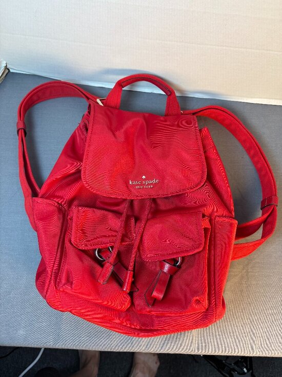 Kate Spade Carley Flap Backpack w/ Pockets, Drawstring, Nylon.- RED main image 5